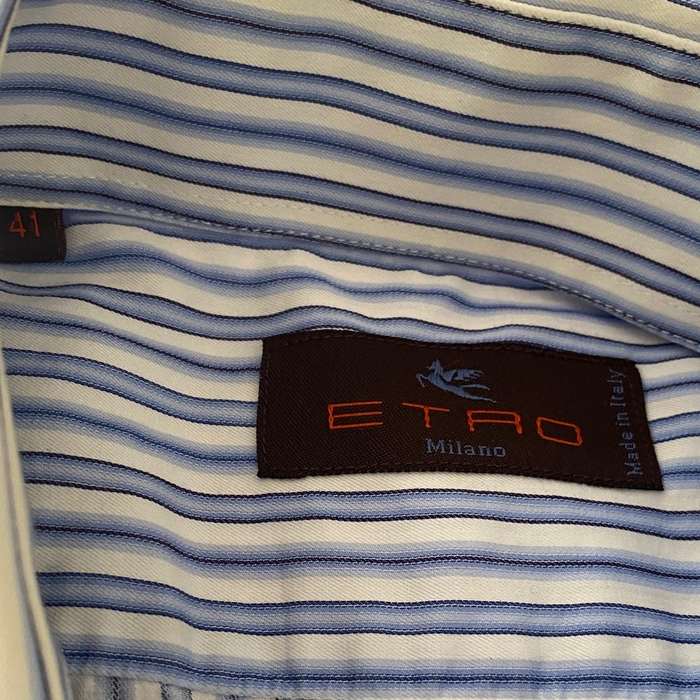 Etro Striped Blue and White Dress or Casual Shirt with Contrast Label